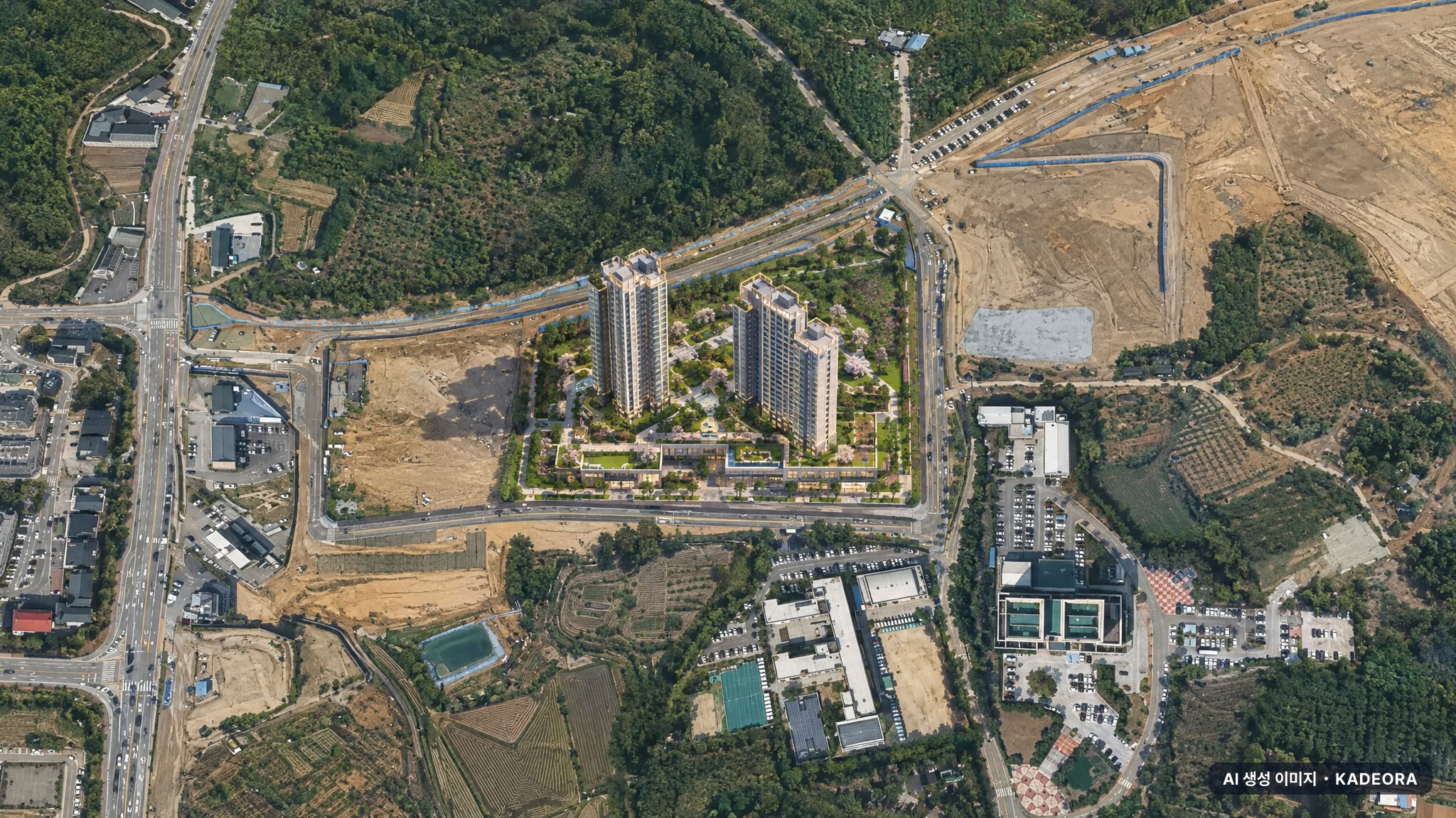 천안 아이파크 시티 1단지(2회차) 단지 전경 AI 상상도(주간 항공) — 충남 천안시 착공 234세대