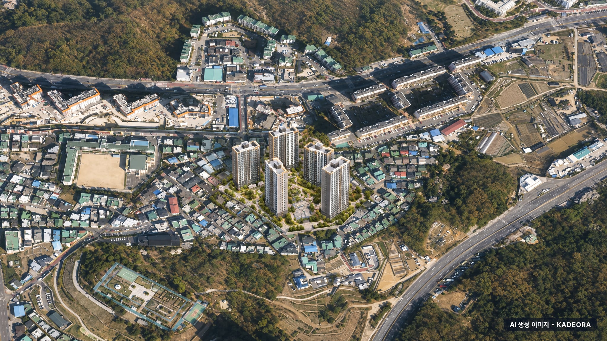 의정부시 장암5구역 조감도 AI 상상도(주간 항공) — 경기 의정부시 조합설립 903세대