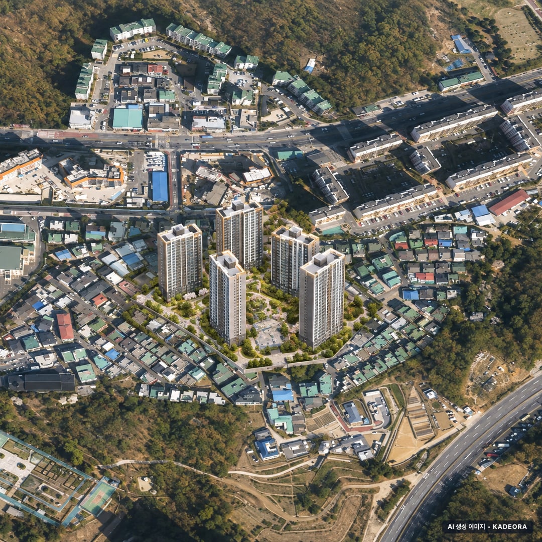 의정부시 장암5구역 조감도 AI 상상도(주간 항공) — 경기 의정부시 조합설립 903세대