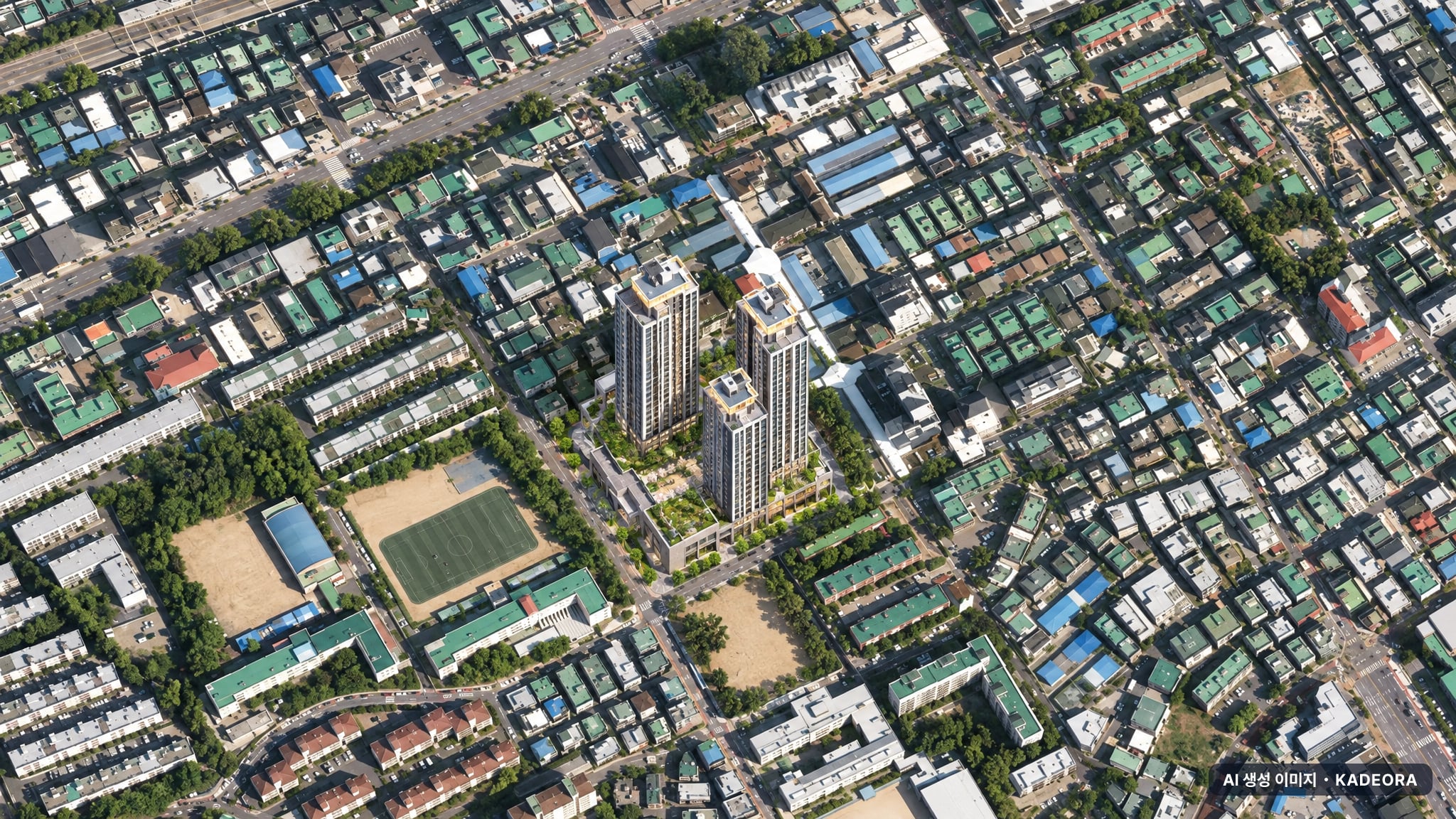 엘리프 역곡 단지 전경 AI 상상도(주간 항공) — 경기 부천시 착공 44세대