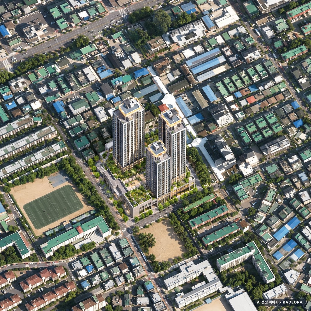 엘리프 역곡 단지 전경 AI 상상도(주간 항공) — 경기 부천시 착공 44세대