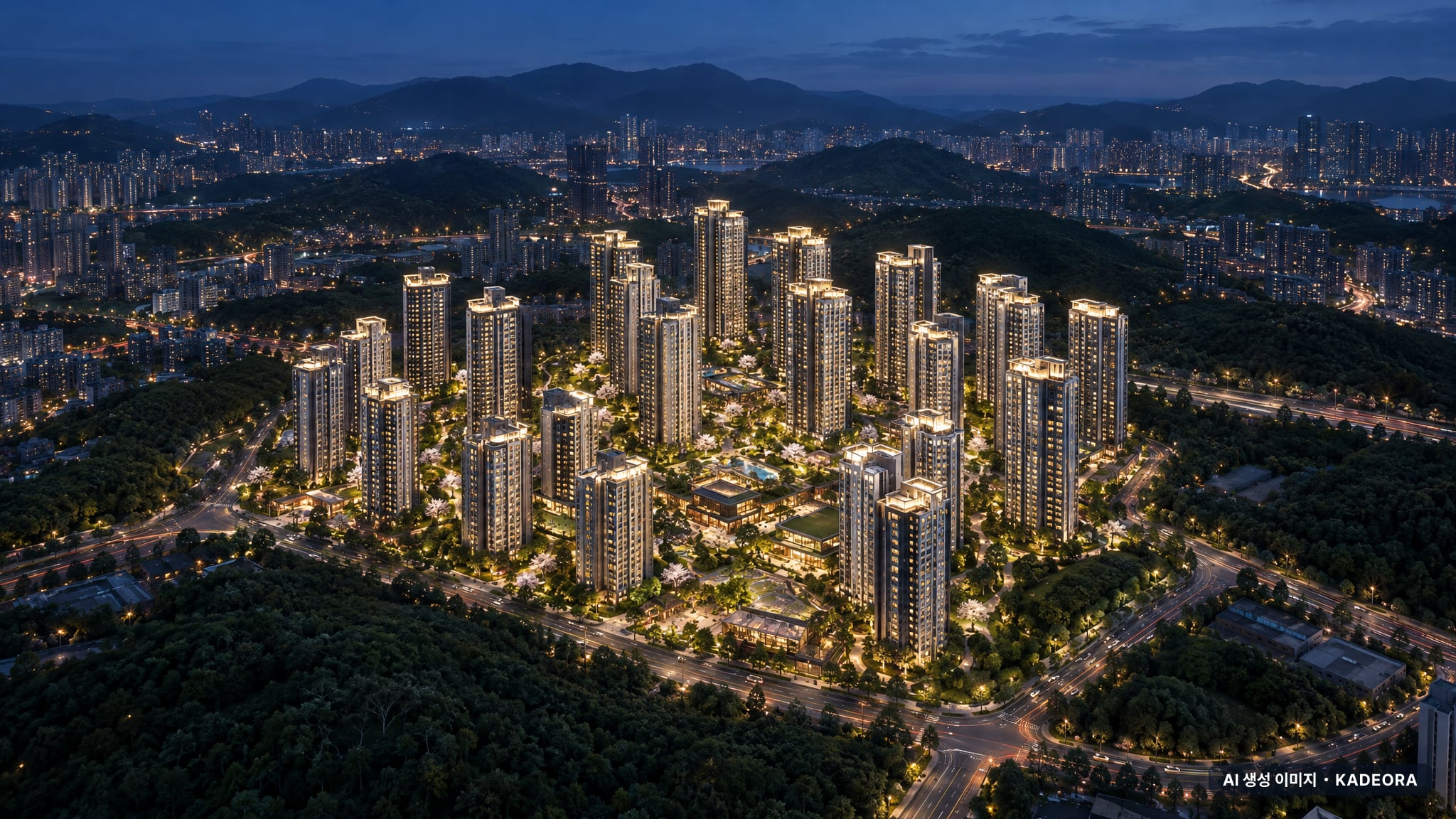 창원 한신더휴 메가센텀 단지 전경 AI 상상도(야경) — 경남 창원시 착공 2,016세대