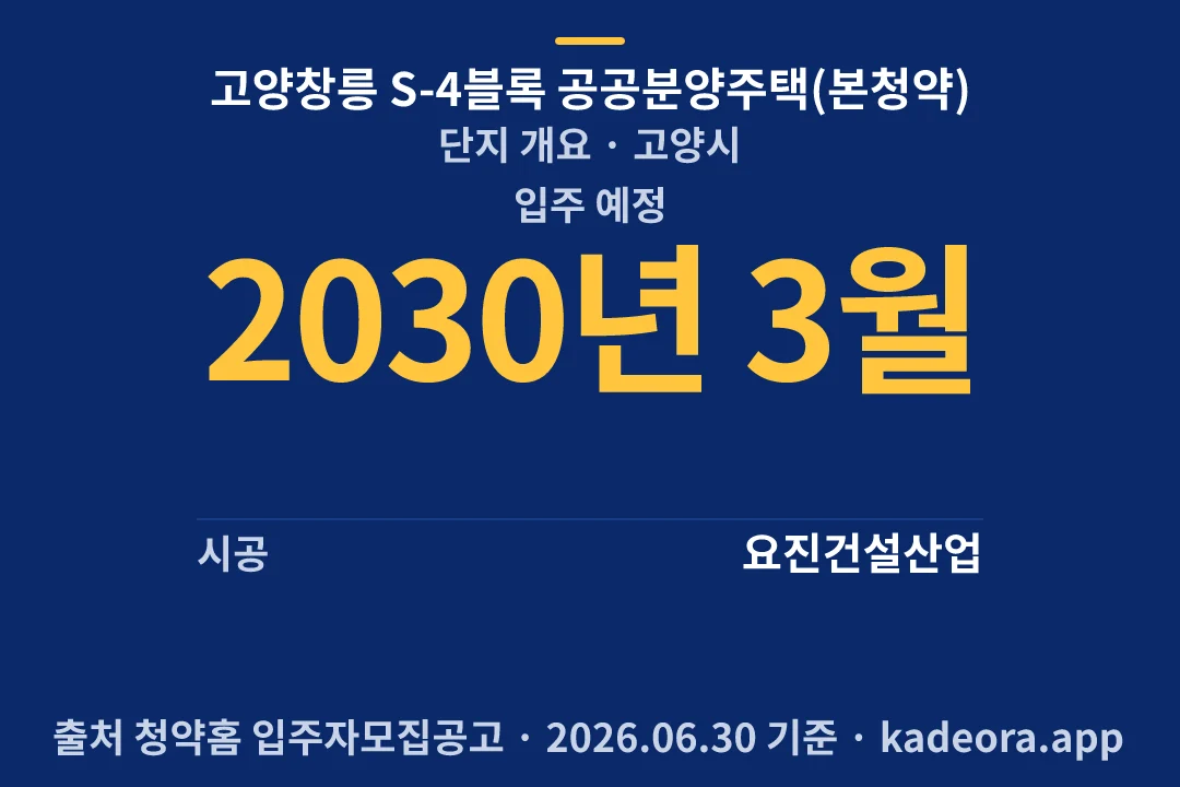 고양창릉 S-4블록 공공분양주택(본청약) 단지 개요 — 고양시 아파트 분양