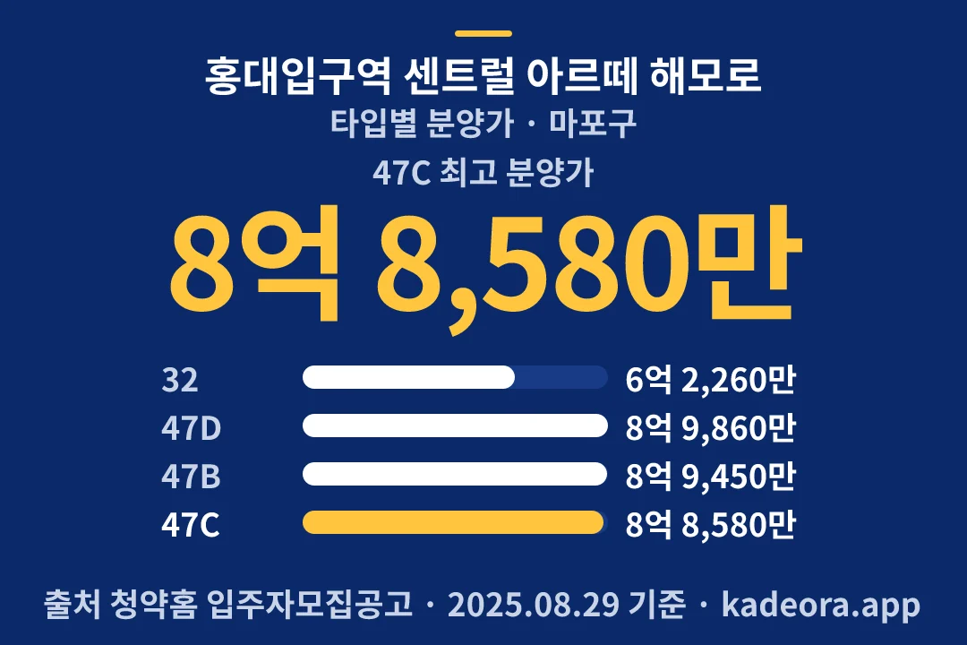 홍대입구역 센트럴 아르떼 해모로 타입별 분양가 — 마포구 아파트 분양
