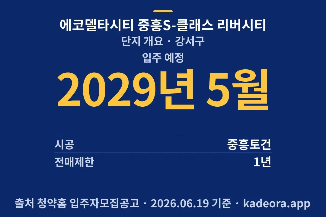 에코델타시티 중흥S-클래스 리버시티 단지 개요 — 강서구 아파트 분양