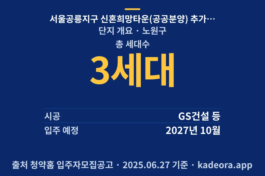 서울공릉지구 신혼희망타운(공공분양) 추가 입주자 모집공고 단지 개요 — 노원구 아파트 분양