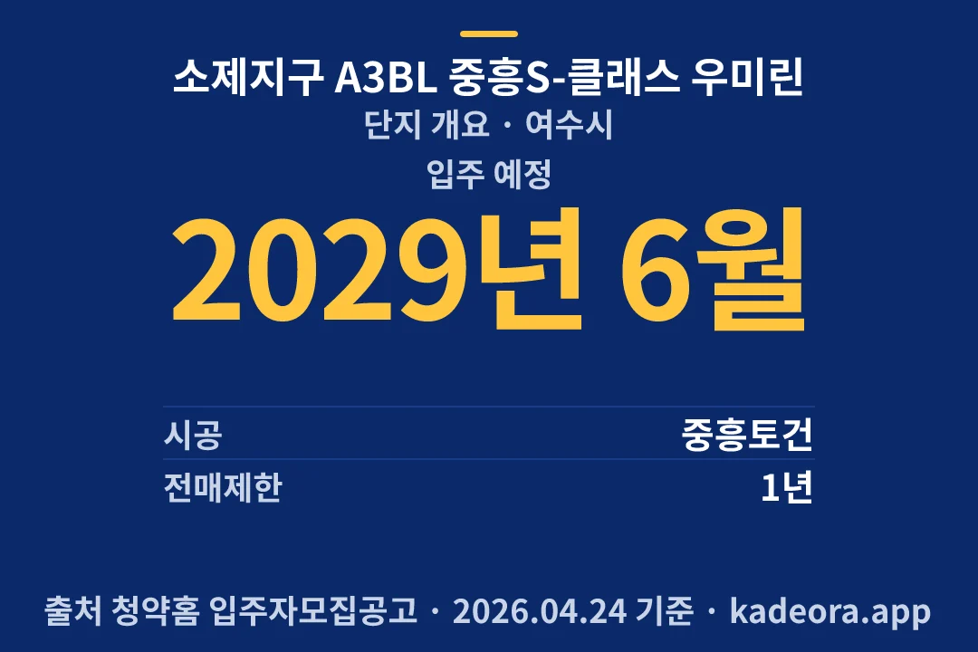 소제지구 A3BL 중흥S-클래스 우미린 단지 개요 — 여수시 아파트 분양
