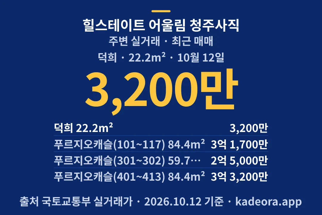 힐스테이트 어울림 청주사직 주변 실거래 — 청주시 아파트 분양