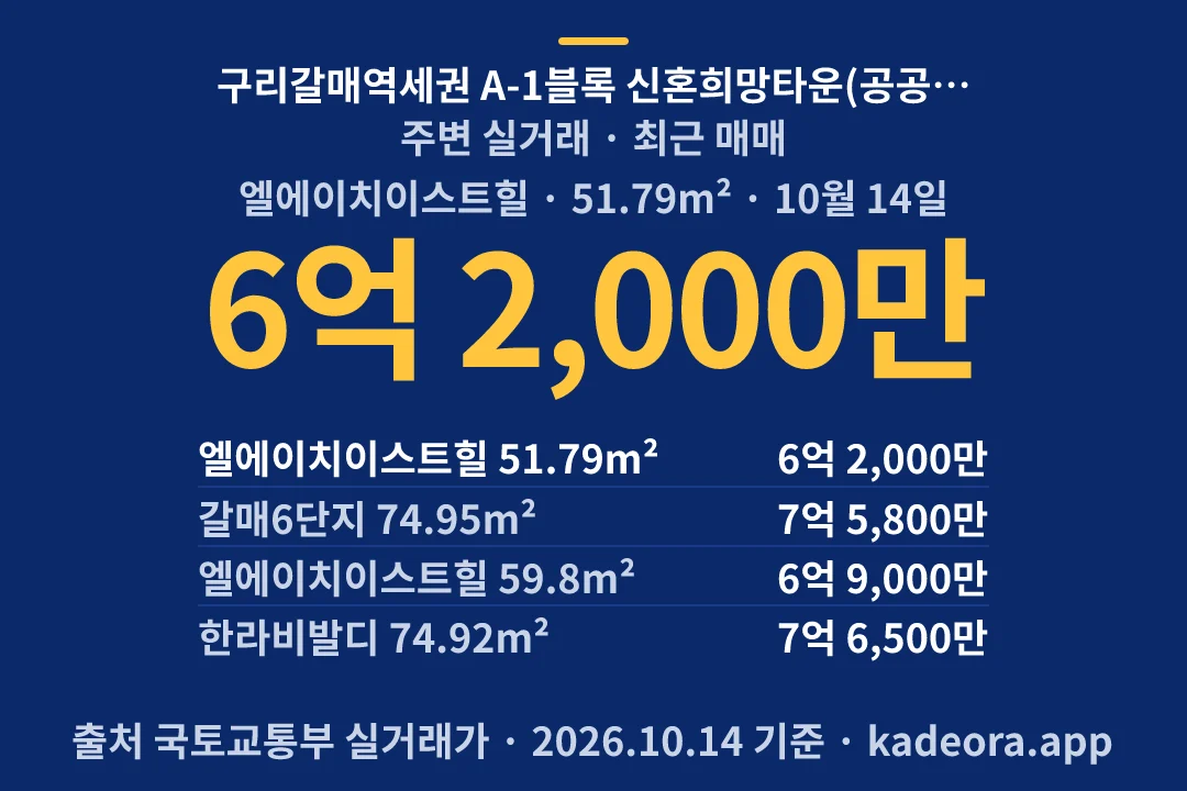 구리갈매역세권 A-1블록 신혼희망타운(공공분양)(본청약) 주변 실거래 — 구리시 아파트 분양