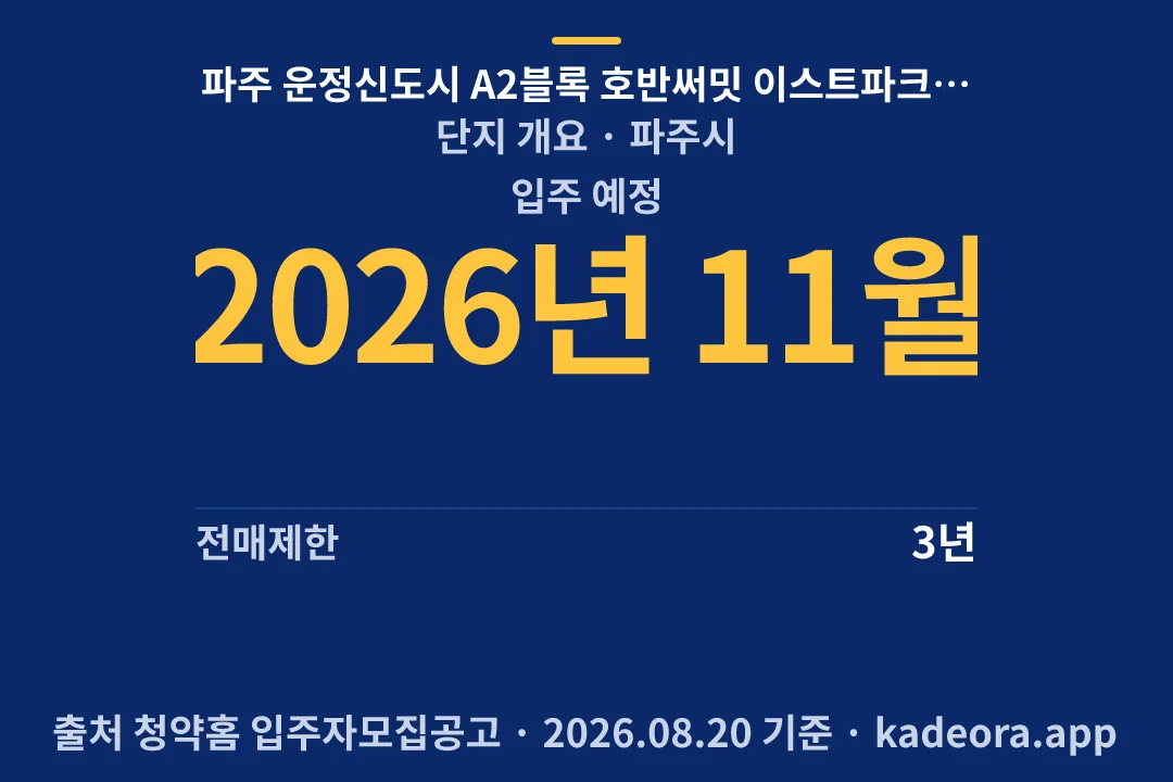 파주 운정신도시 A2블록 호반써밋 이스트파크(5차) 단지 개요 — 파주시 아파트 분양