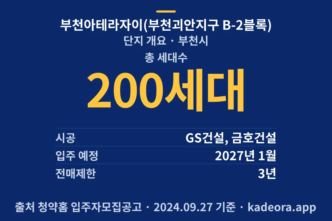 부천아테라자이(부천괴안지구 B-2블록) 단지 개요 — 부천시 아파트 분양