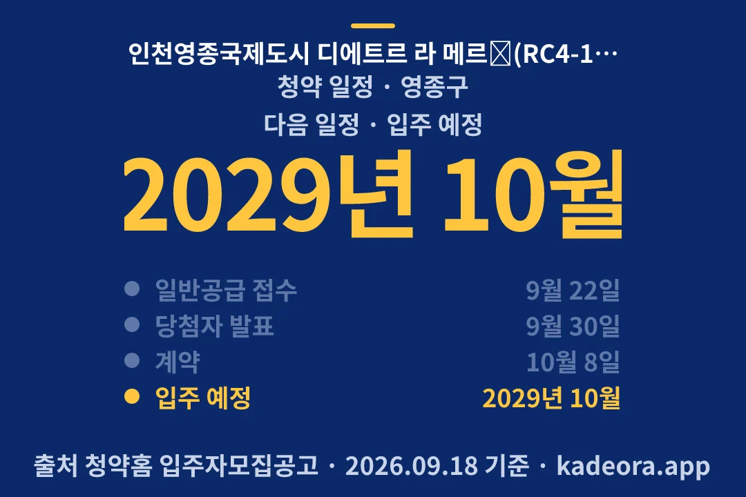 인천영종국제도시 디에트르 라 메르Ⅰ(RC4-1,2BL)(8차) 청약 일정 — 영종구 아파트 분양