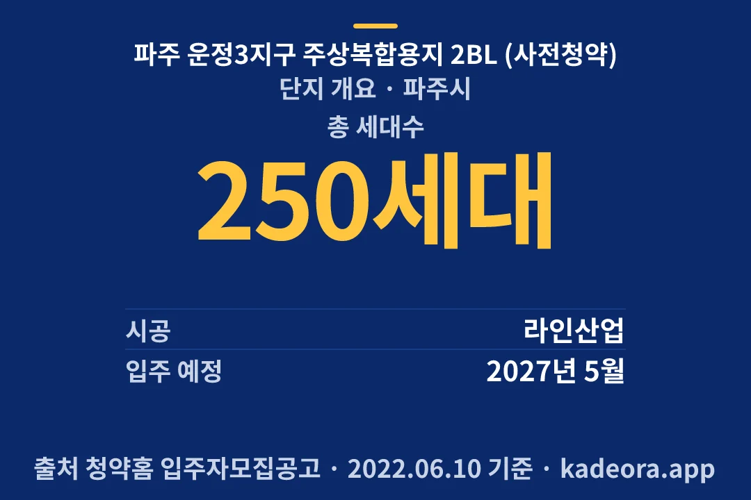 파주 운정3지구 주상복합용지 2BL (사전청약) 단지 개요 — 파주시 아파트 분양