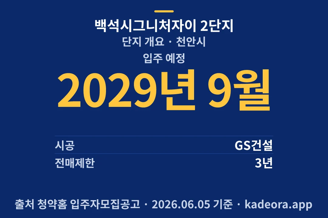 백석시그니처자이 2단지 단지 개요 — 천안시 아파트 분양