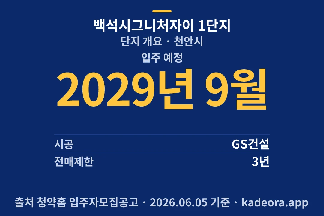 백석시그니처자이 1단지 단지 개요 — 천안시 아파트 분양