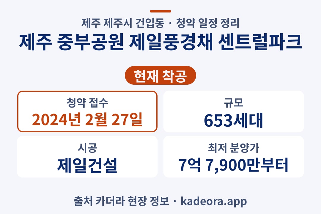 제주 중부공원 제일풍경채 센트럴파크 청약 단지 개요 카드