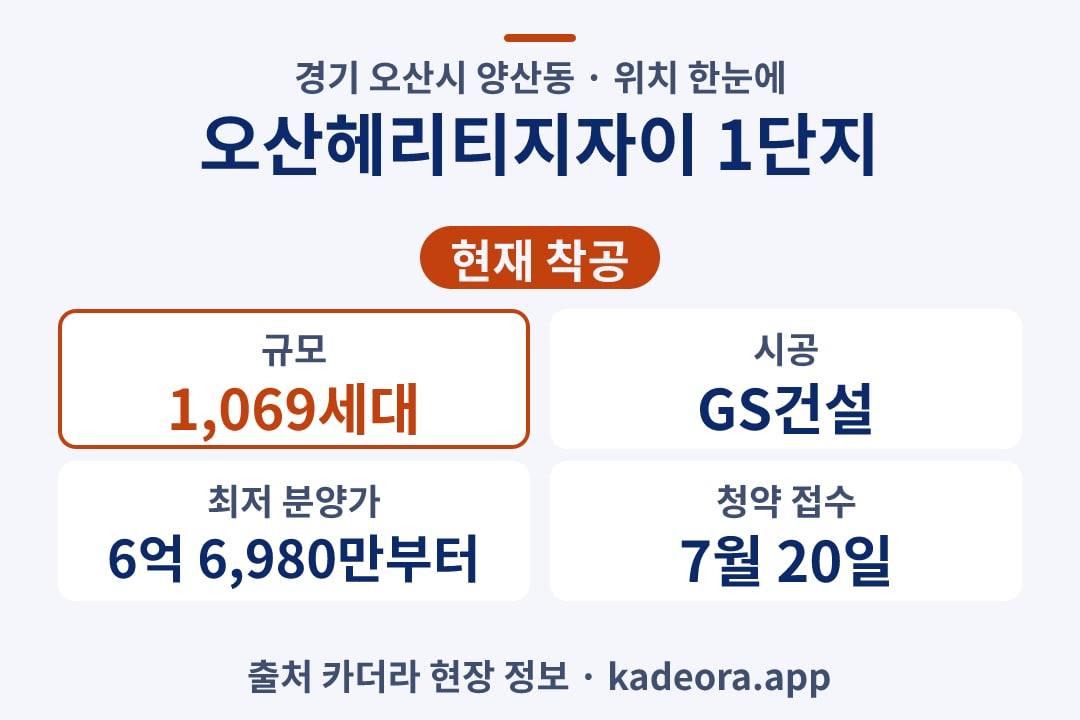 오산헤리티지자이 1단지 위치 단지 개요 카드