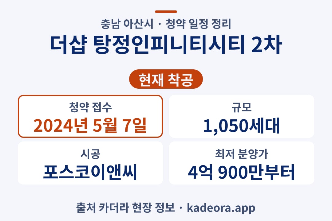 더샵 탕정인피니티시티 2차 청약 단지 개요 카드