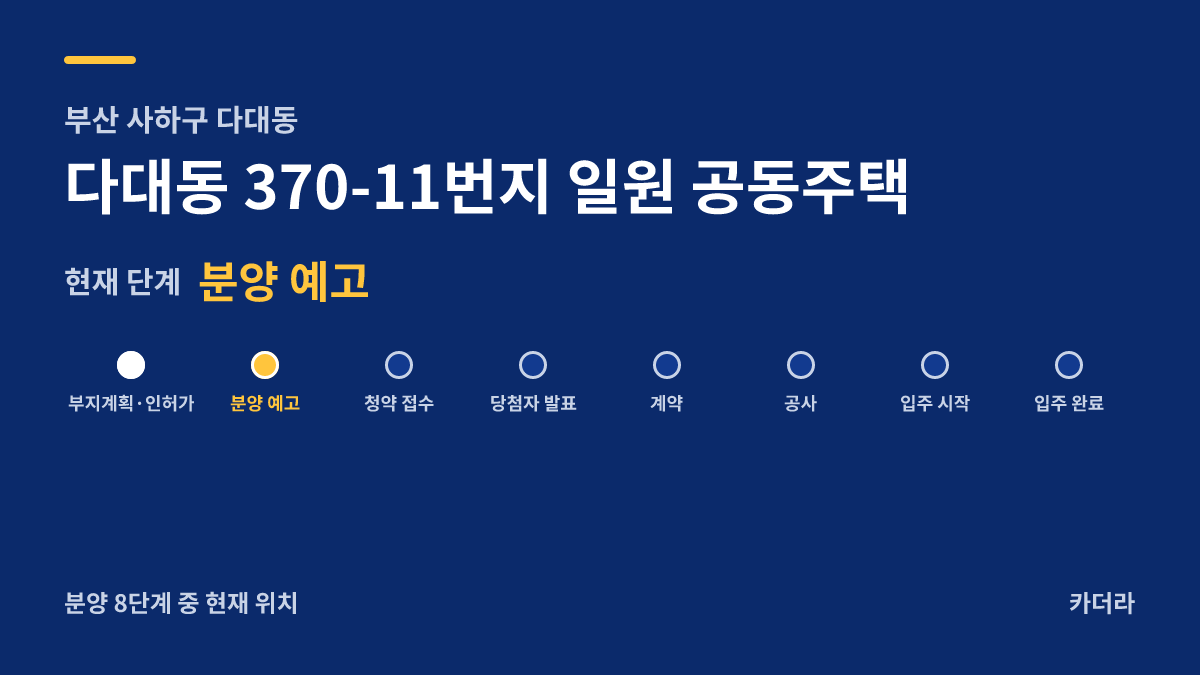 다대동 370-11번지 일원 공동주택 사업 단계 안내 — 현재 분양 예고