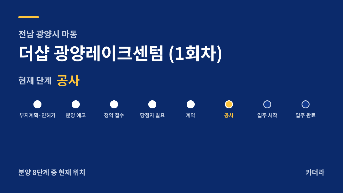 더샵 광양레이크센텀 (1회차) 사업 단계 안내 — 현재 착공
