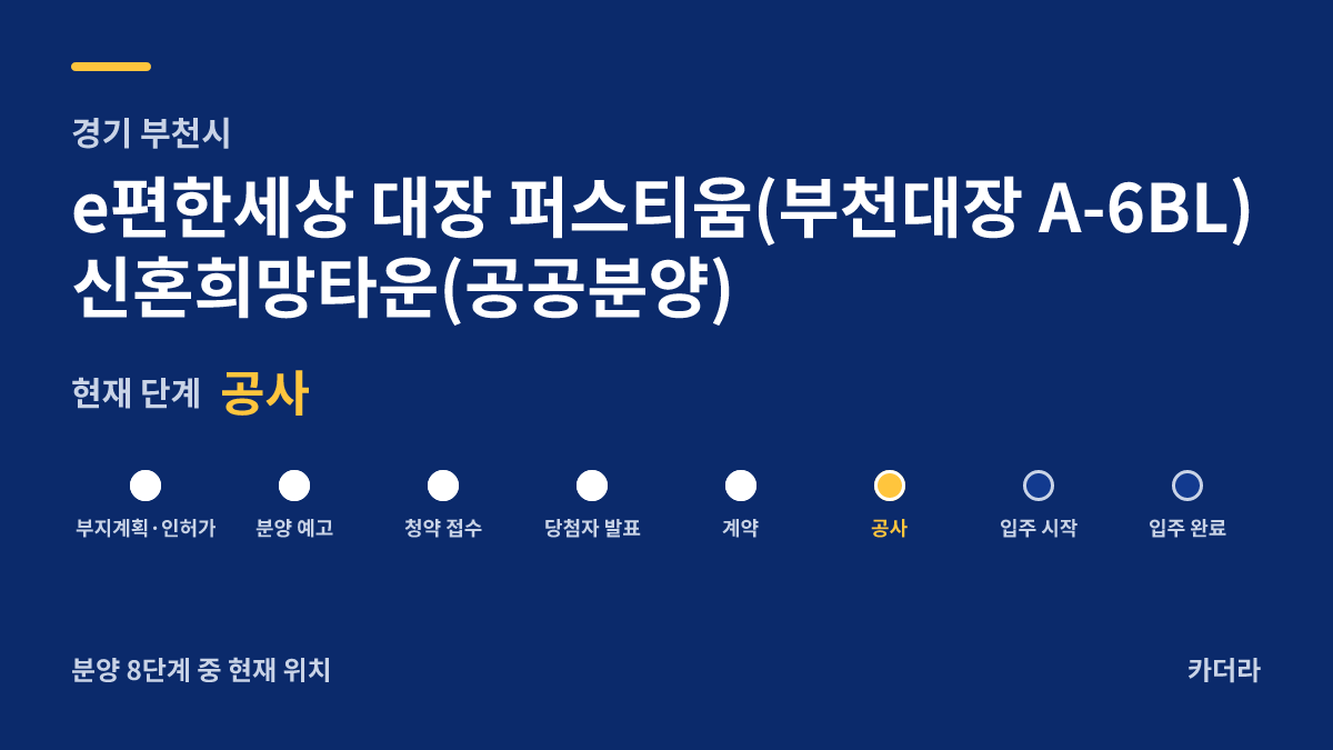 e편한세상 대장 퍼스티움(부천대장 A-6BL) 신혼희망타운(공공분양) 사업 단계 안내 — 현재 착공