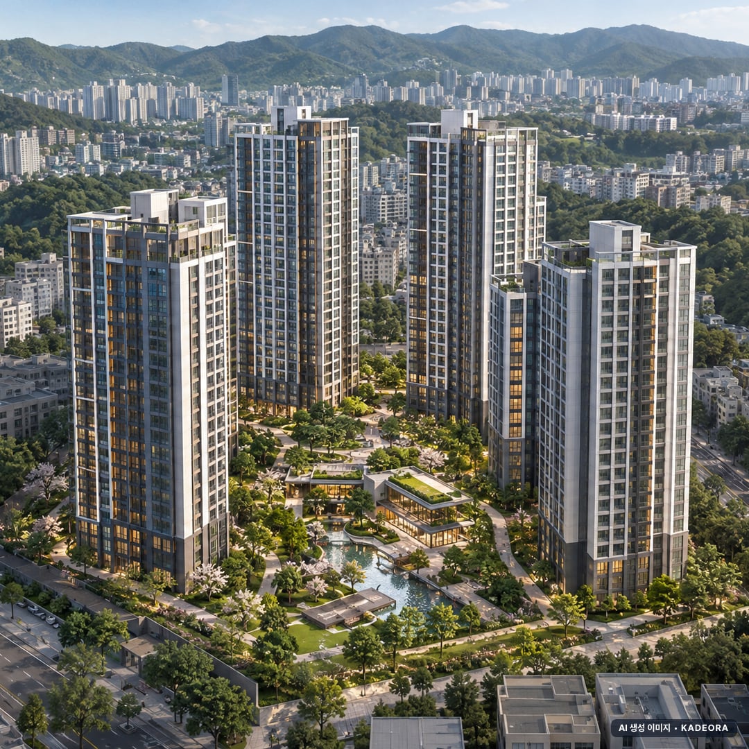 부산 수영구 광안4 재개발 조감도 AI 상상도(주간 항공) — 부산 수영구 조합설립 966세대