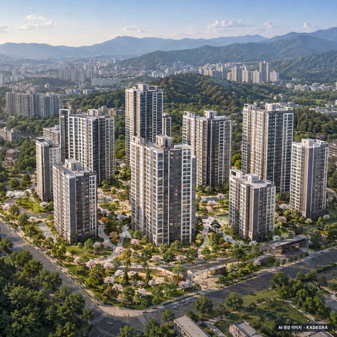 파주 운정신도시 A2블록 호반써밋 이스트파크(5차) 14개동·최고 25층·총 1,110세대(이번 21세대 공급) 기준 AI 상상도(주간 항공) — 실제와 다를 수 있음