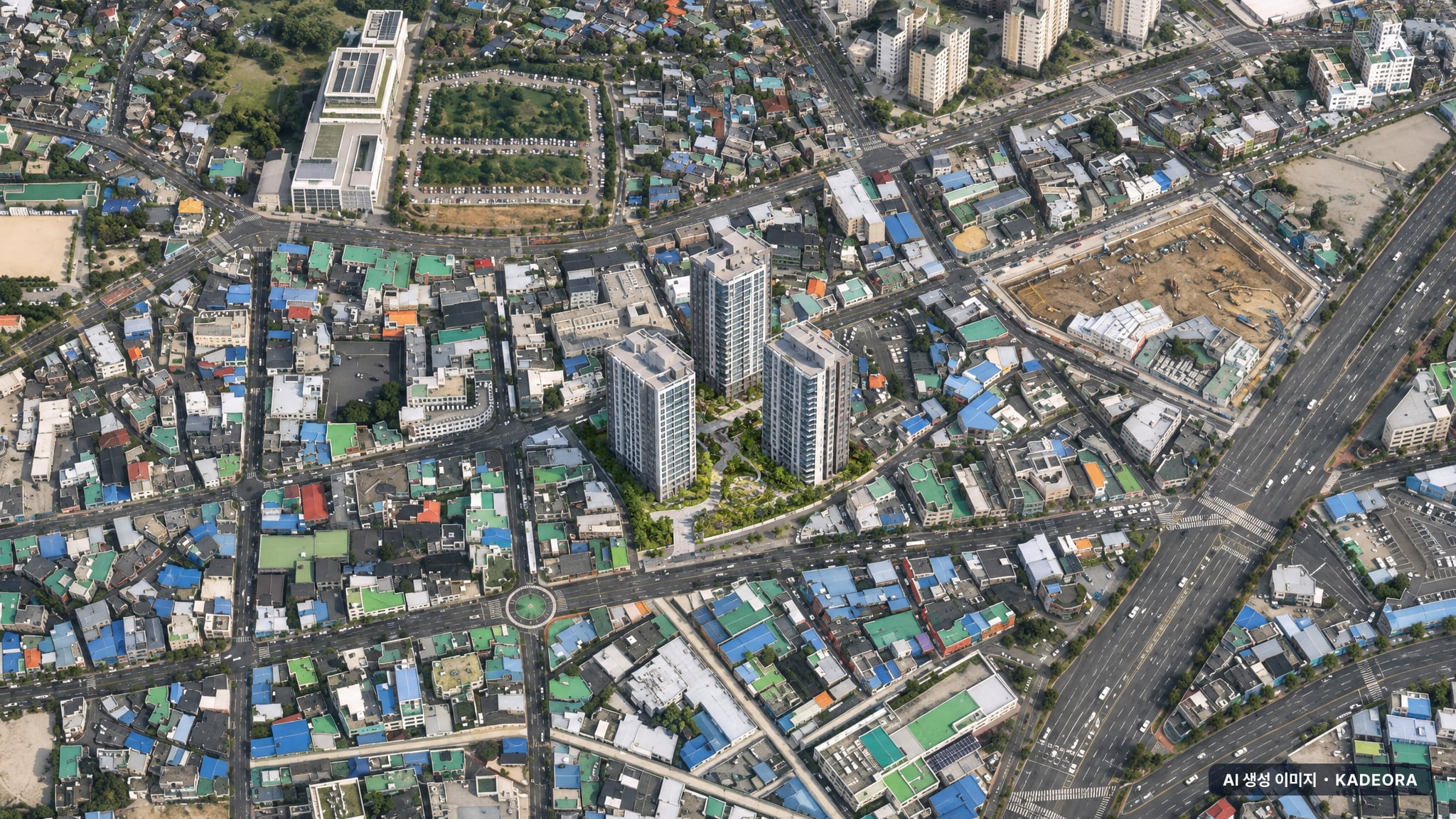 울산 옥교동 224번지 일원 주거복합 신축공사 단지 전경 AI 상상도(주간 항공) — 중구 300세대