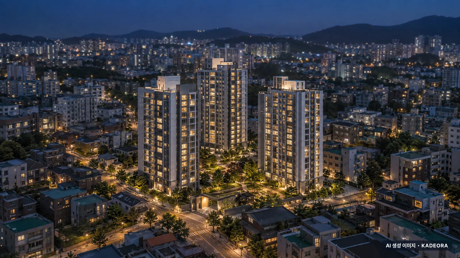 울산 옥교동 224번지 일원 주거복합 신축공사 3개동·총 300세대 기준 AI 상상도(야경) — 실제와 다를 수 있음