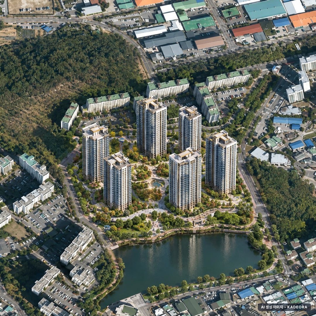 탑석 푸르지오 파크7 단지 전경 AI 상상도(주간 항공) — 경기 의정부시 착공 935세대