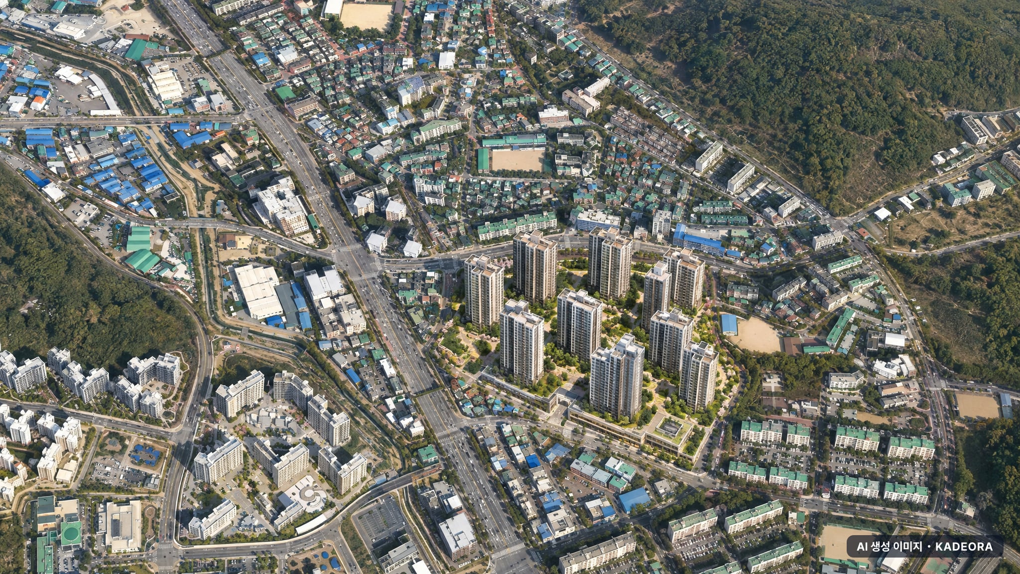 의왕시 고천나구역 조감도 AI 상상도(주간 항공) — 경기 의왕시 관리처분인가 1,816세대