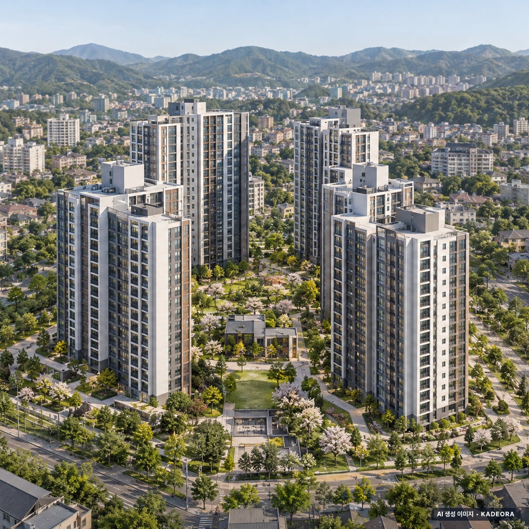 평택 고덕 우미린 더 프리미어 8개동·최고 23층·총 623세대 기준 AI 상상도(주간 항공) — 실제와 다를 수 있음
