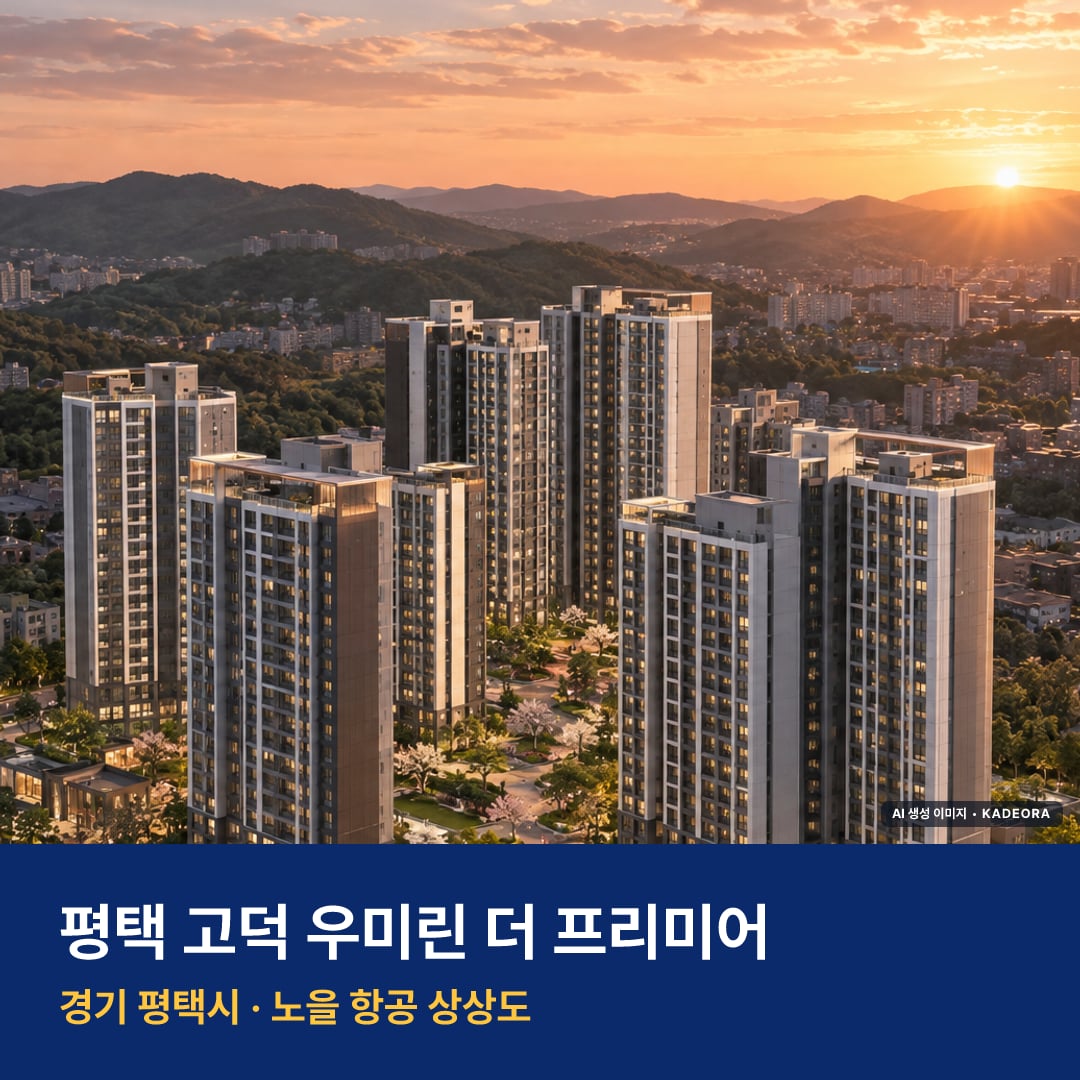 평택 고덕 우미린 더 프리미어 단지 전경 AI 상상도 — 평택시 623세대 — AI 생성 상상도 · 실제와 다를 수 있음