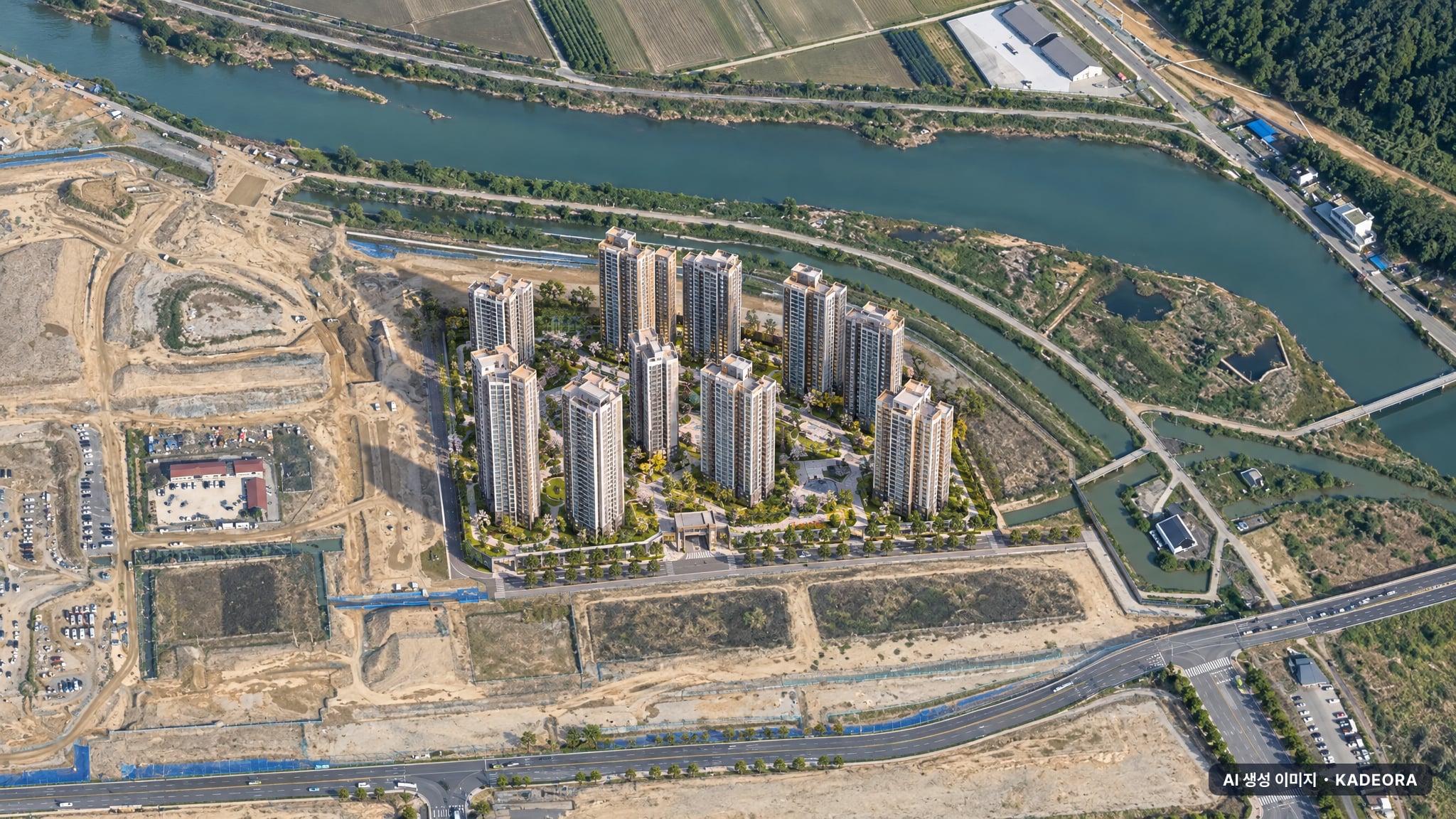 김해 신문 센트럴 아이파크 단지 전경 AI 상상도(주간 항공) — 경남 김해시 착공 1,379세대