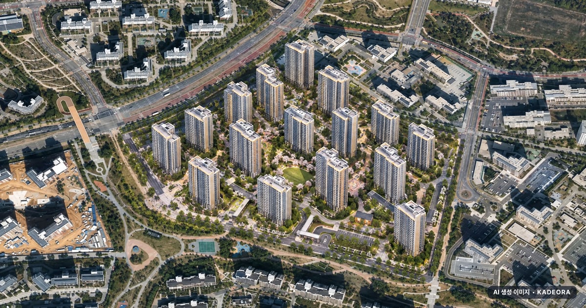 동탄 포레파크 자연앤 푸르지오(A76-2BL)(국민) 단지 전경 AI 상상도(주간 항공) — 경기 화성시 착공 1,121세대