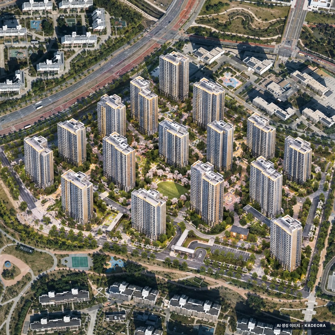 동탄 포레파크 자연앤 푸르지오(A76-2BL)(국민) 단지 전경 AI 상상도(주간 항공) — 경기 화성시 착공 1,121세대