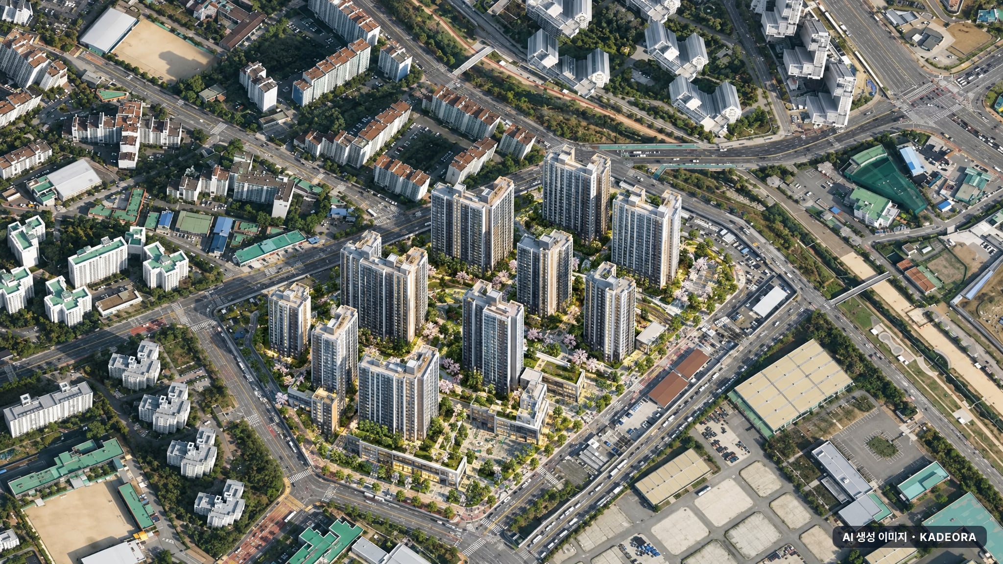 의왕시 내손라구역 단지 전경 AI 상상도(주간 항공) — 경기 의왕시 착공 1,420세대