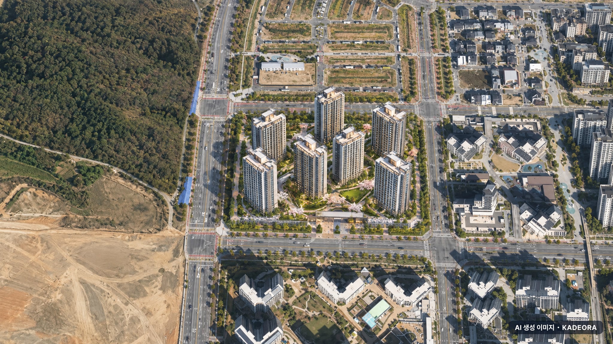 고덕 자연앤 하우스디(A4BL)(국민) 단지 전경 AI 상상도(주간 항공) — 경기 평택시 착공 328세대