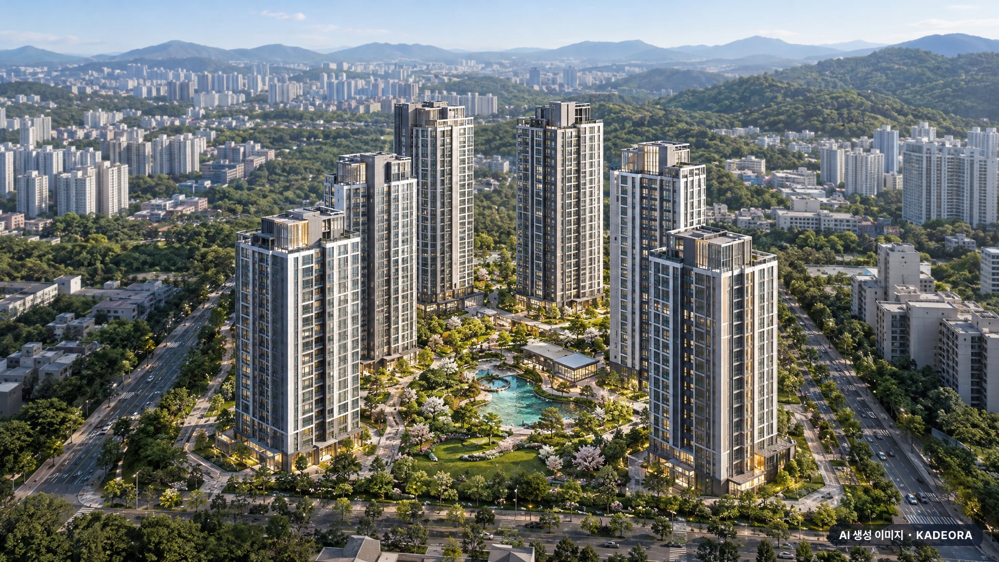 용인 푸르지오 원클러스터파크 단지 전경 AI 상상도(주간 항공) — 경기 용인시 착공 710세대