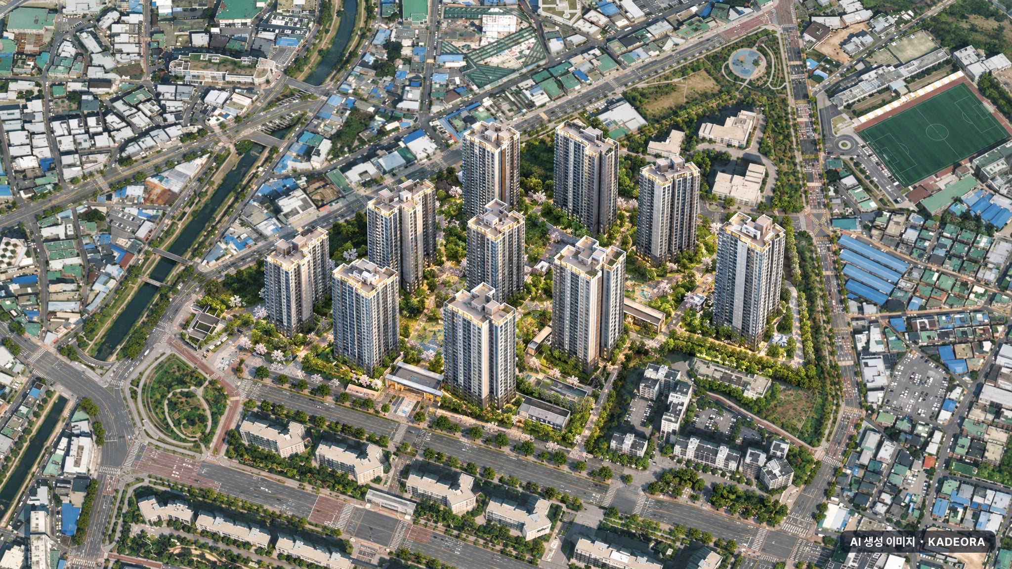 수원시 115-10 단지 전경 AI 상상도(주간 항공) — 경기 수원시 착공 1,064세대