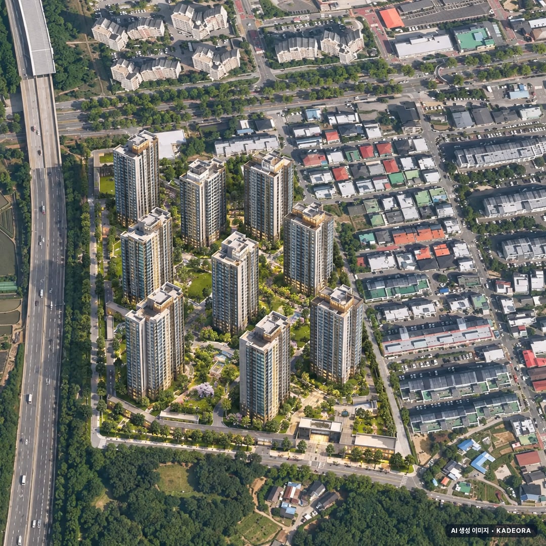 청주 롯데캐슬 시그니처 단지 전경 AI 상상도(주간 항공) — 충북 청주시 착공 962세대