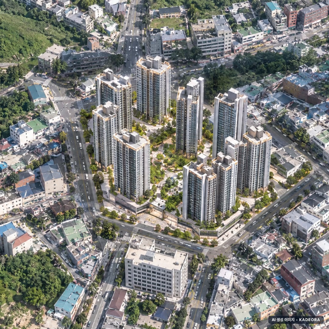 파주시 금촌2동제2지구 조감도 AI 상상도(주간 항공) — 경기 파주시 착공 1,002세대