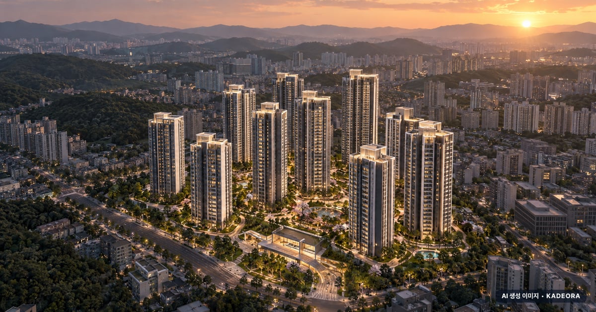 부산 남구 문현7 재개발 총 1,057세대 기준 AI 상상도 — 실제와 다를 수 있음 부산 남구 문현7 재개발 총 1,057세대 기준 AI 상상도(노을 항공) — 실제와 다를 수 있음