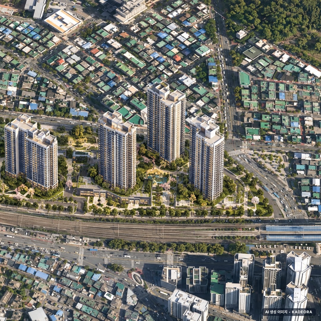 e편한세상 부천 어반스퀘어 단지 전경 AI 상상도(주간 항공) — 경기 부천시 착공 897세대