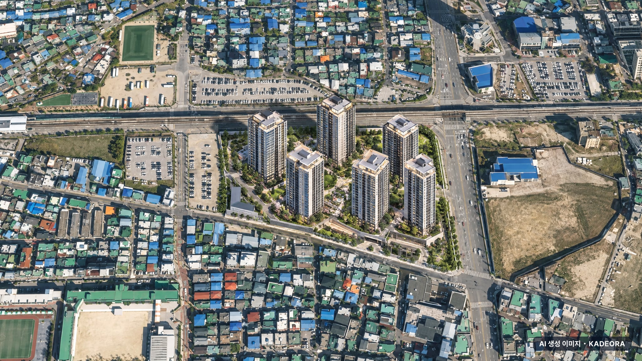 더샵 의정부역 링크시티 단지 전경 AI 상상도(주간 항공) — 경기 의정부시 착공 1,401세대