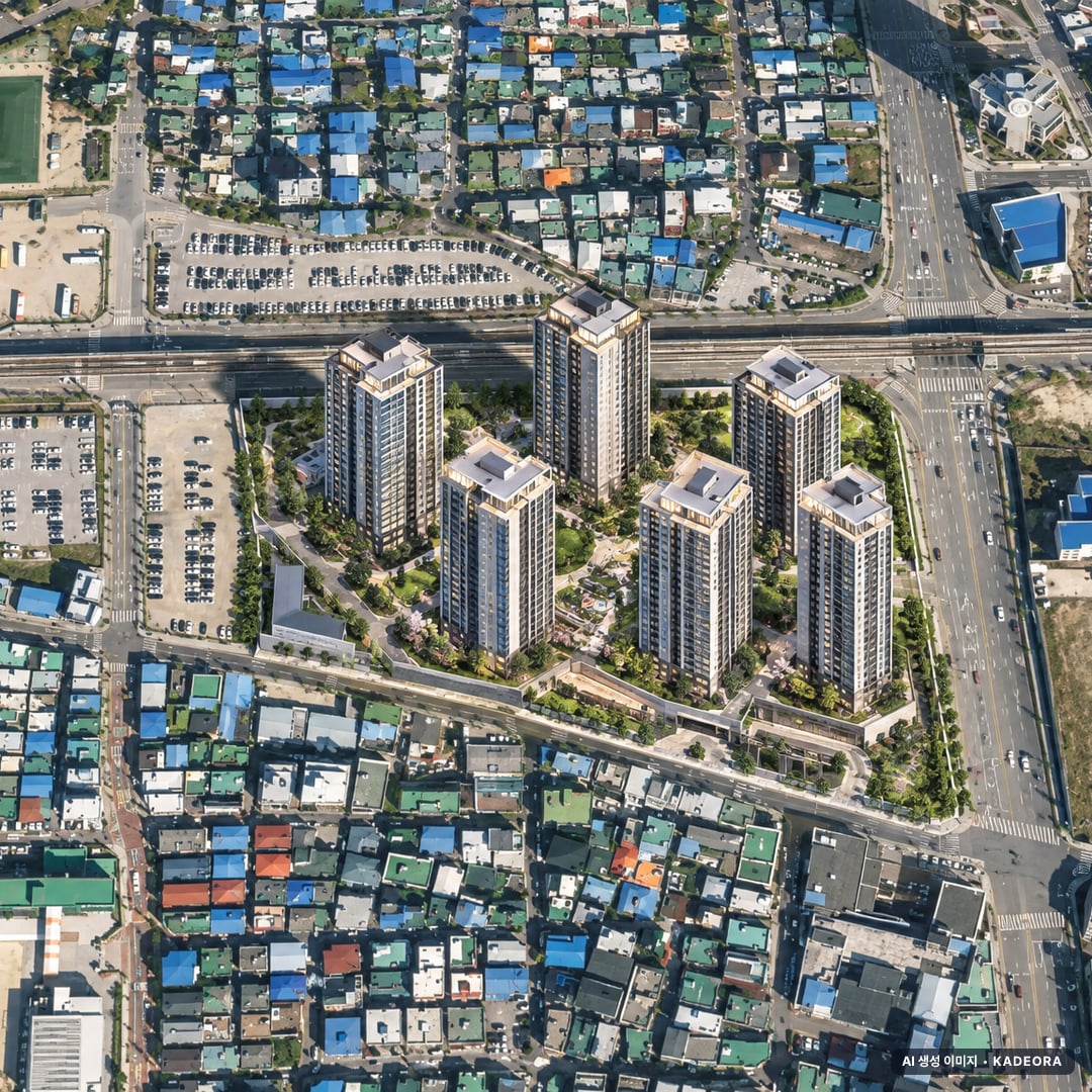 더샵 의정부역 링크시티 단지 전경 AI 상상도(주간 항공) — 경기 의정부시 착공 1,401세대