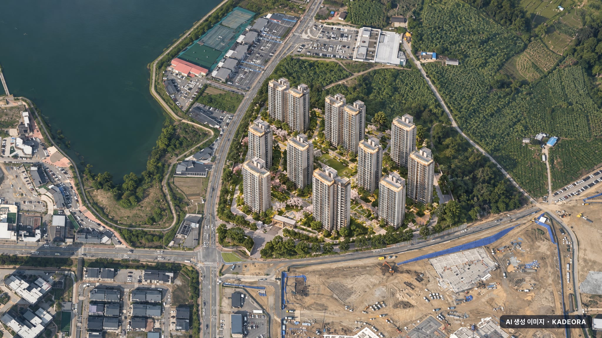 천안 아이파크 시티 단지 전경 AI 상상도(주간 항공) — 충남 천안시 착공 892세대