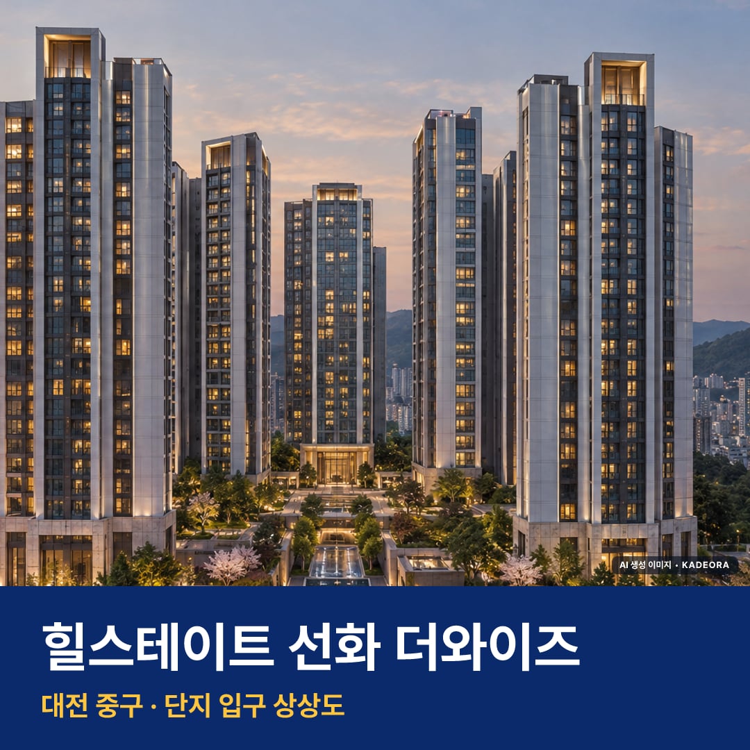 힐스테이트 선화 더와이즈 재개발 힐스테이트 선화 더와이즈 단지 전경 AI 상상도 — 중구 선화동 851세대 — AI 생성 상상도 · 실제와 다를 수 있음
