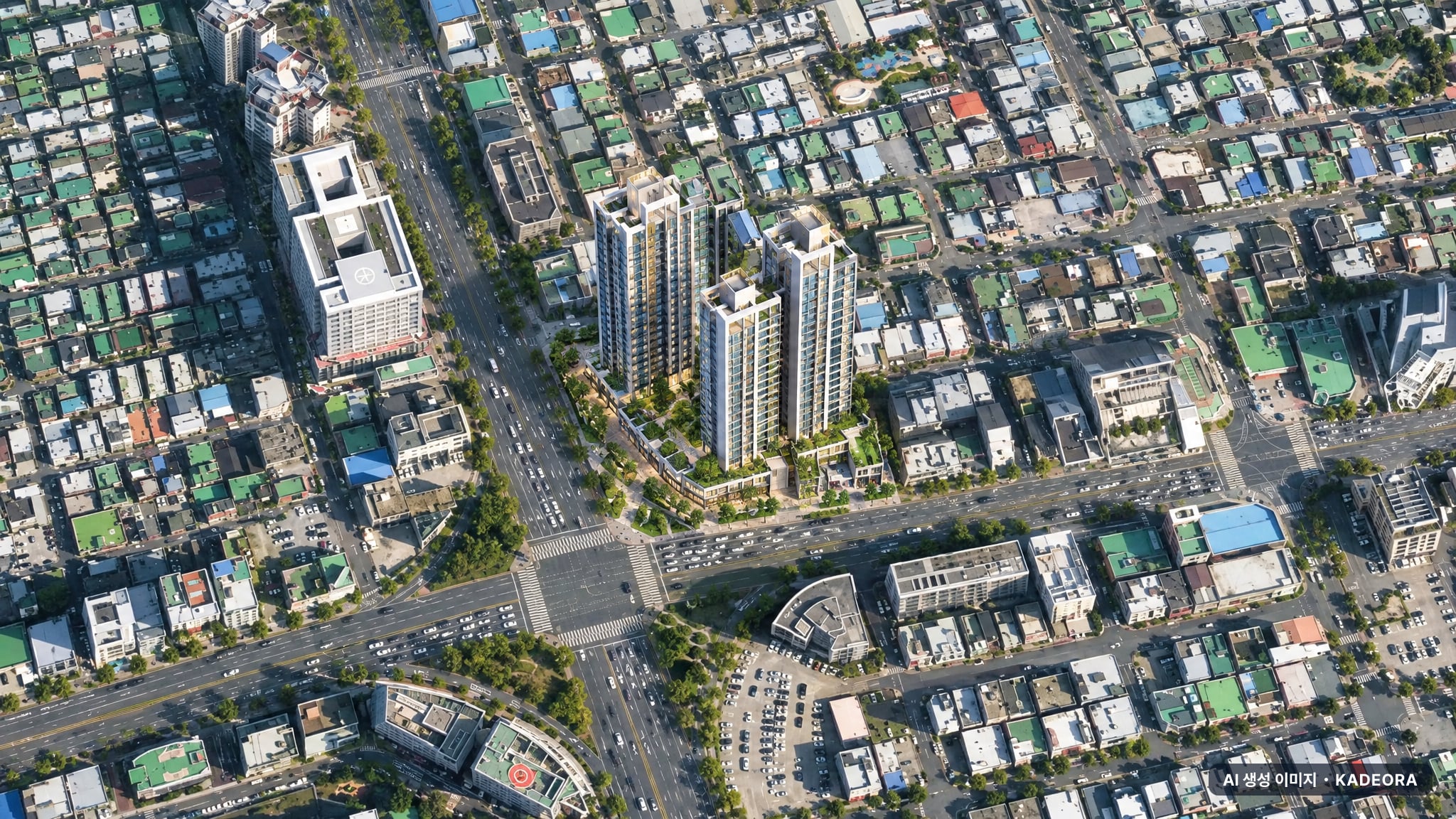 울산 달동 더리브 조감도 AI 상상도(주간 항공) — 울산 남구 분양 예고 179세대