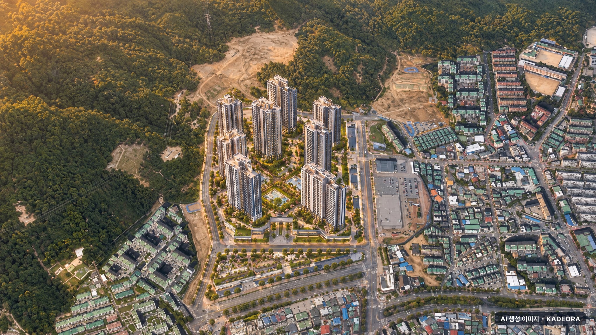 계양 롯데캐슬 파크시티 1단지 단지 전경 AI 상상도(노을 항공) — 인천 계양구 착공 1,964세대